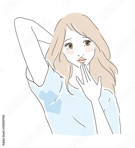 脇の下の汗が気になり悩む女性