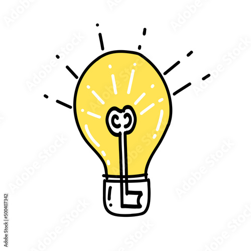 Canvas Print Illustration a lamp a symbol of a good idea yellow color in doodle style