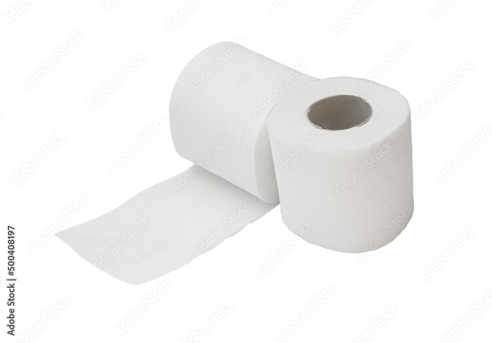 Two rolls of white tissue paper or napkin isolated on white background with clipping path Two rolls of white tissue paper or napkin isolated on white background with clipping path