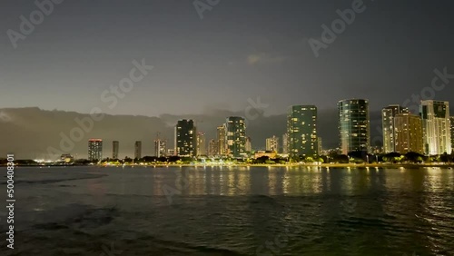 Honolulu Hawaii skyline at night.