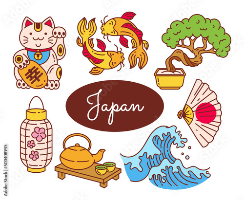 Wallpaper Mural Set of doodle illustrations Japan and Japanese traditions. Isolated on a white background. Torontodigital.ca