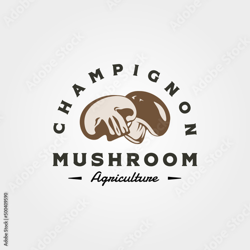 champignon mushroom logo vintage vector illustration design