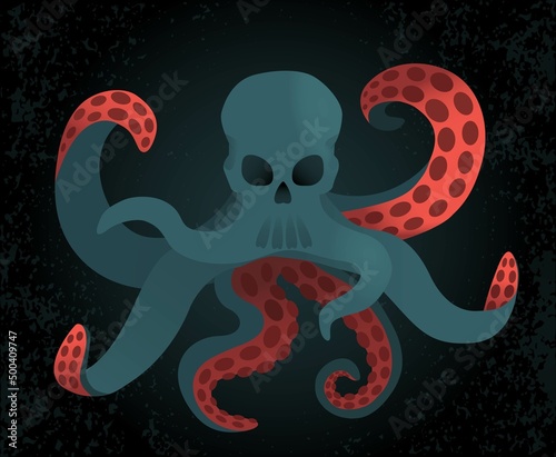 octopusTurquoise with red octopus with skull head