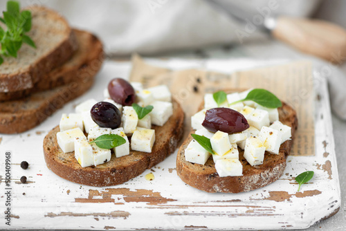 sandwiches with feta cheese, herbs and olive oil
