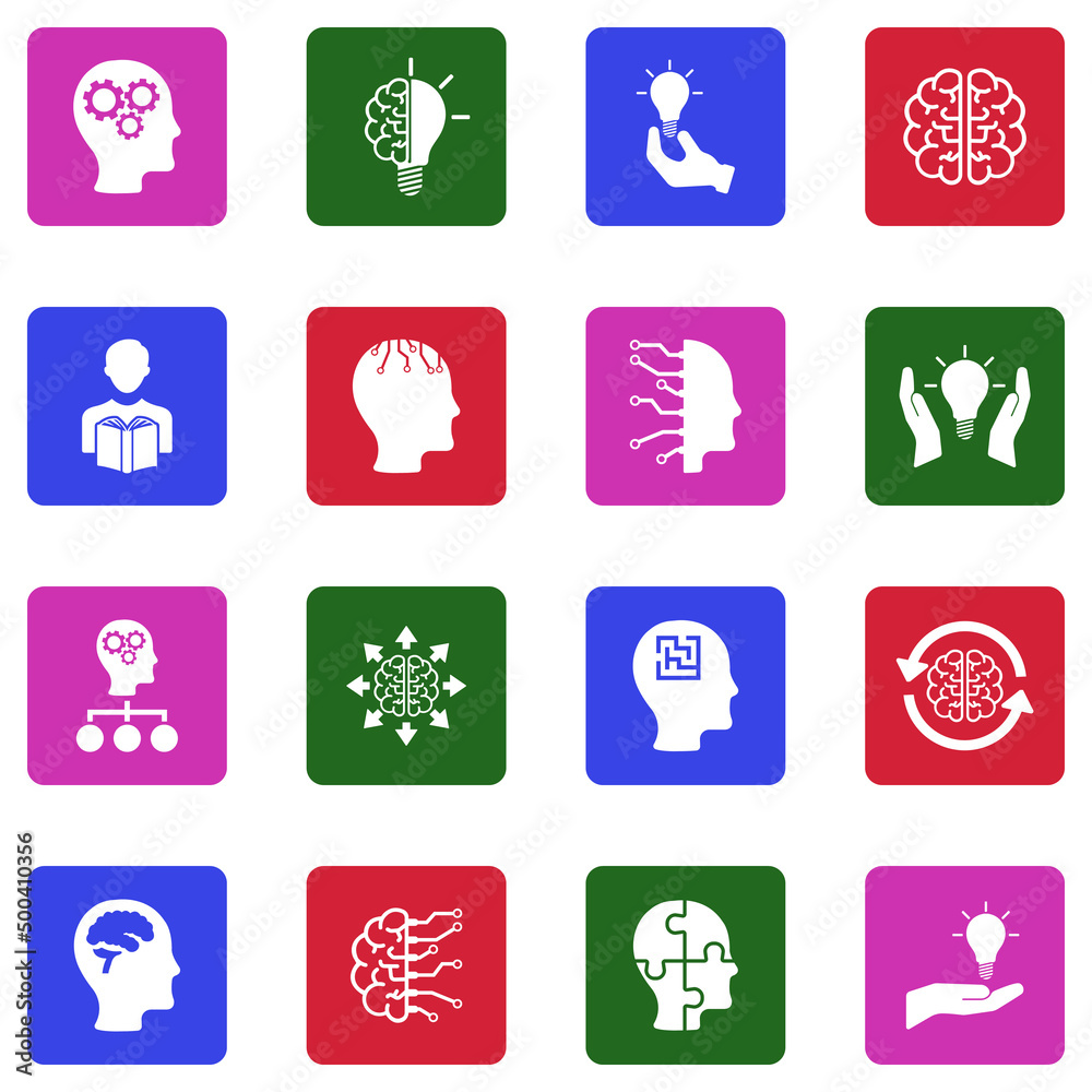 Mind Icons. White Flat Design In Square. Vector Illustration. Mind Icons. White Flat Design In Square. Vector Illustration.
