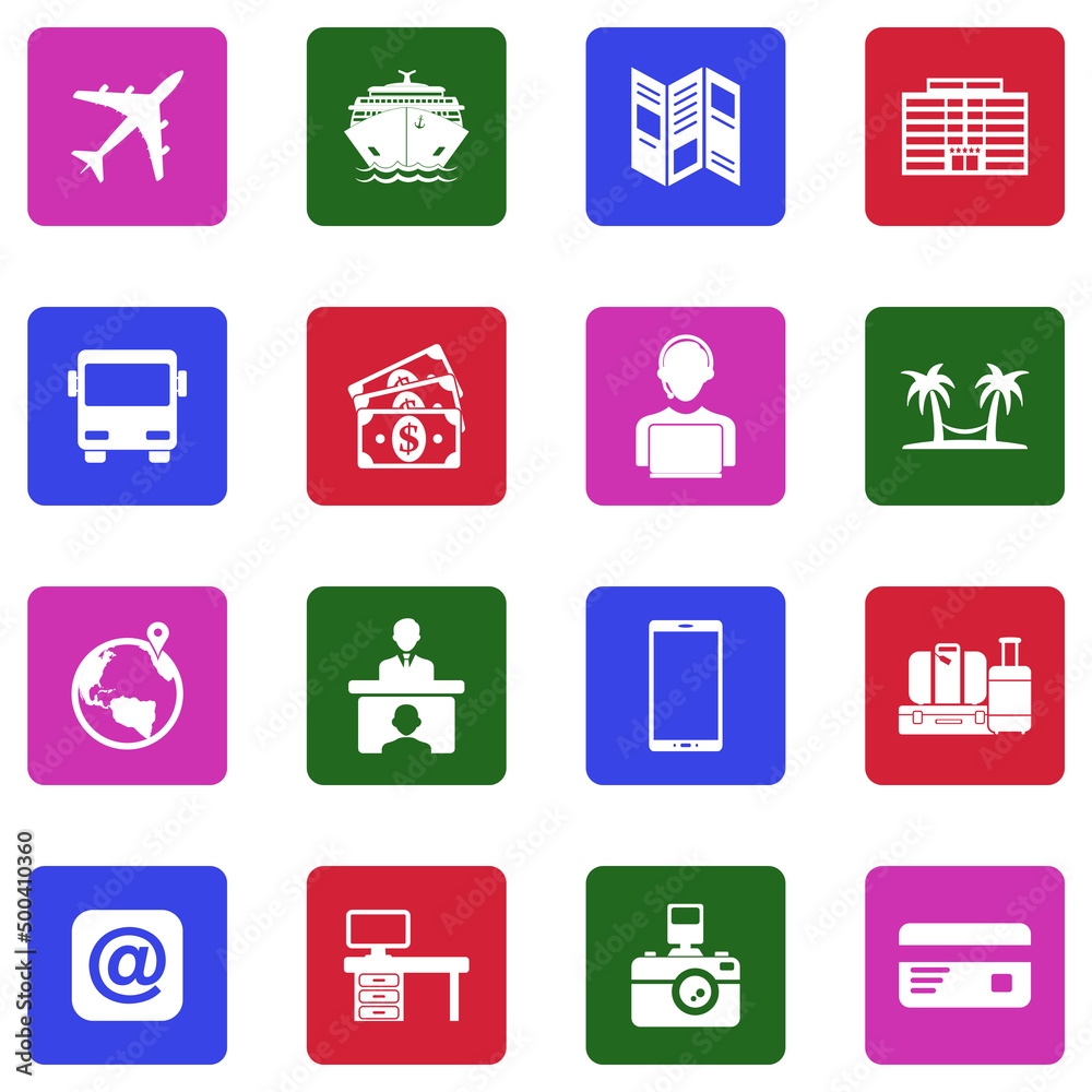 Travel Agency Icons. White Flat Design In Square. Vector Illustration. Travel Agency Icons. White Flat Design In Square. Vector Illustration.