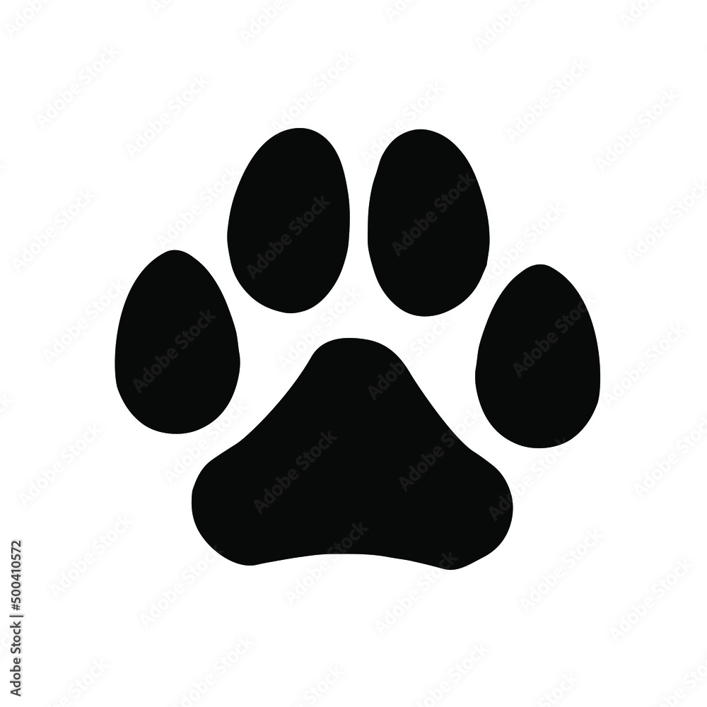 Paw print icon. Trace of animal. Paw print of cat, dog, mink, lion, tiger, bear. Vector icon illustration on a white background. Paw print icon. Trace of animal. Paw print of cat, dog, mink, lion, tiger, bear. Vector icon illustration on a white background.
