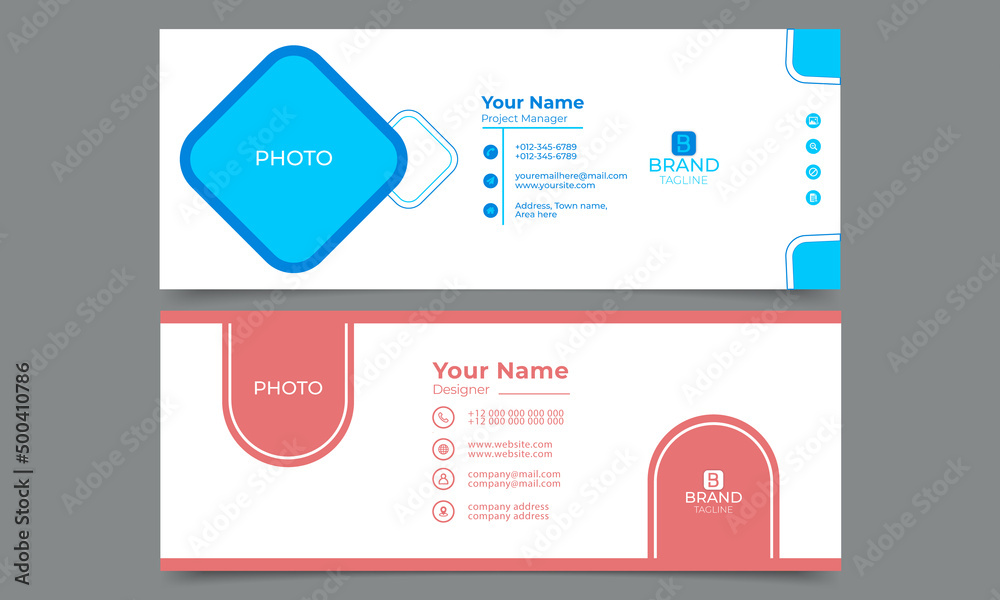 Fototapeta premium creative Elegant Corporate email signature with an author photo place modern and minimal layout. Flat email template vector design or email footer.