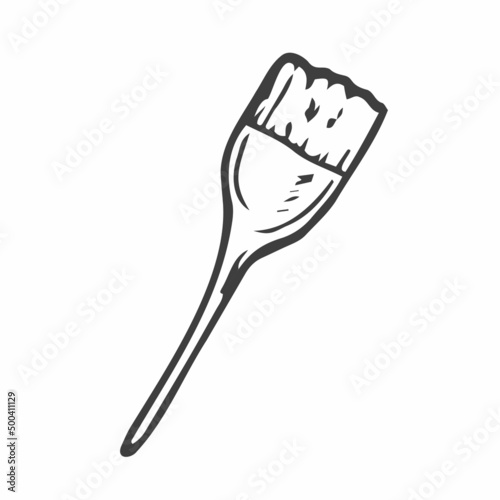 Hair dye brush. Professional hair dresser tool. Hand drawn doodle icon. Vector illustration. Barber symbol