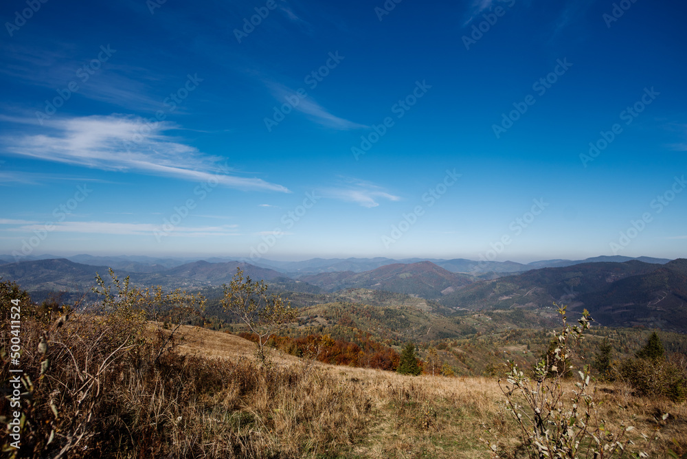 Breathtaking landscape of Carpatian mountains on a sunny day