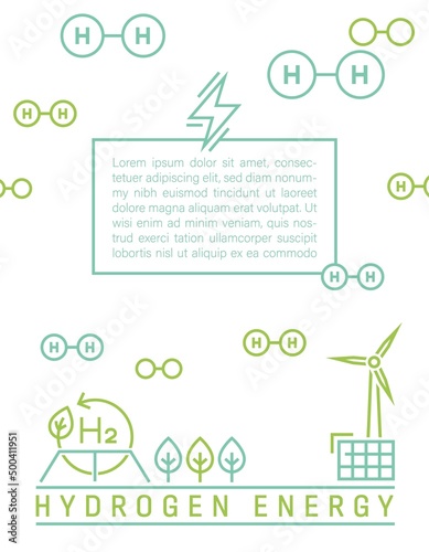 Green hydrogen energy production. Editable vector illustration
