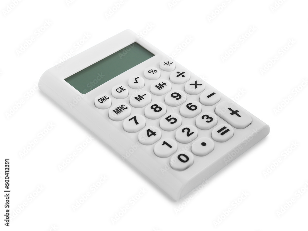 Modern calculator on white background. Office equipment Modern calculator on white background. Office equipment