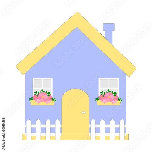 Spring house with flowers vector illustration