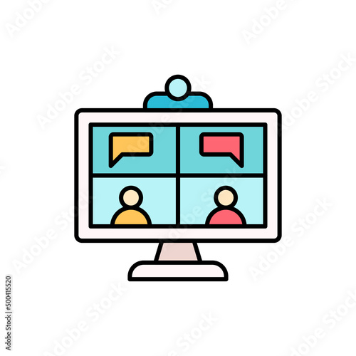 Video conference outline, filled outline, glyp icon. linear style sign for mobile concept and web design. monitor user simple vector icon. Symbol, logo illustration. Pixel perfect vector graphics photo