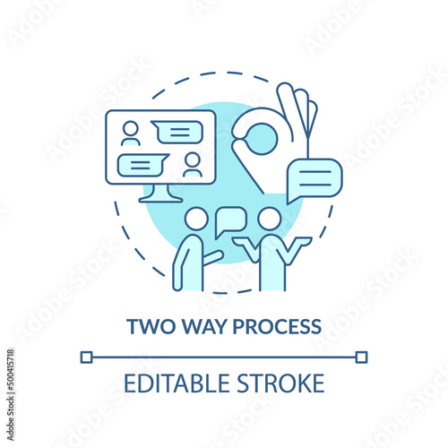 Two way process turquoise concept icon. Communication aspect abstract idea thin line illustration. Listen to each other. Isolated outline drawing. Editable stroke. Arial, Myriad Pro-Bold fonts used