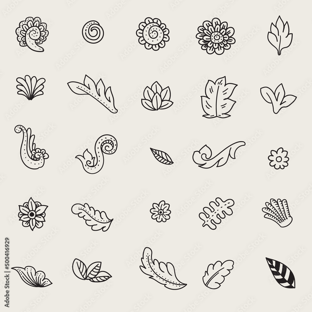 Fototapeta premium set of flora doodle ornament background