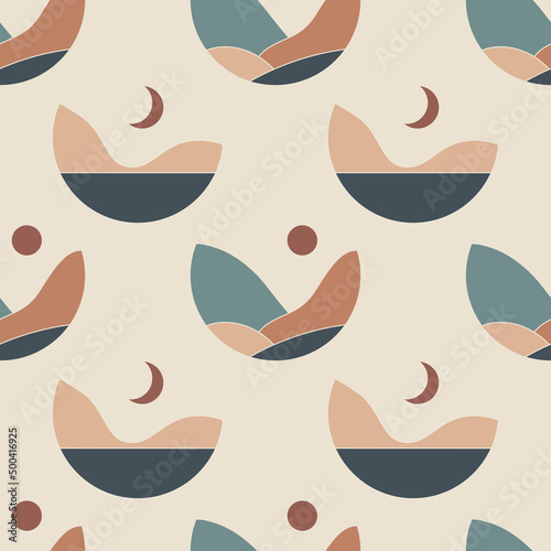 Seamless pattern of trendy minimalist landscape abstract contemporary design