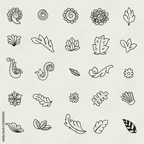 Fotografie, Obraz set of flora doodle ornament background
