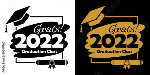 Class of 2020 with Graduation Cap and diploma. Flat simple vector design on transparent and black background. 