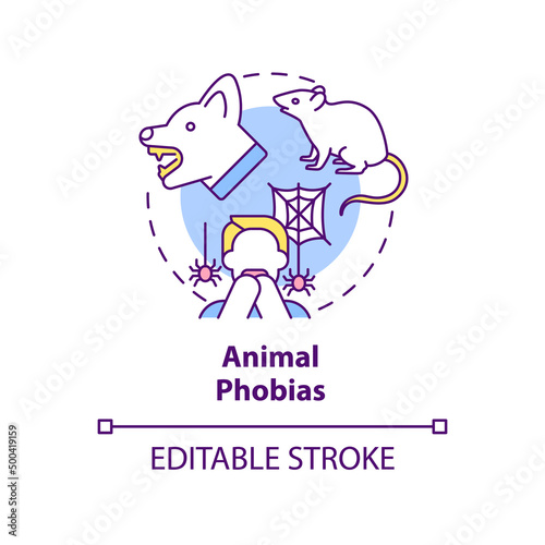 Animal phobias concept icon. Zoophobia. Anxiety disorder. Specific phobias abstract idea thin line illustration. Isolated outline drawing. Editable stroke. Arial, Myriad Pro-Bold fonts used