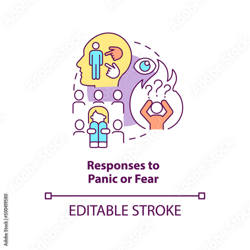 Responses to panic and fear concept icon. Intense anxiety disorder. Phobia cause abstract idea thin line illustration. Isolated outline drawing. Editable stroke. Arial, Myriad Pro-Bold fonts used