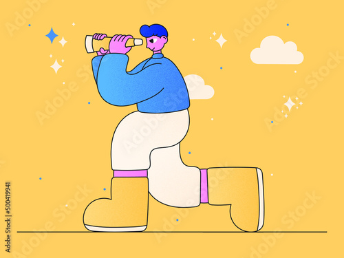 business man looking through telescope