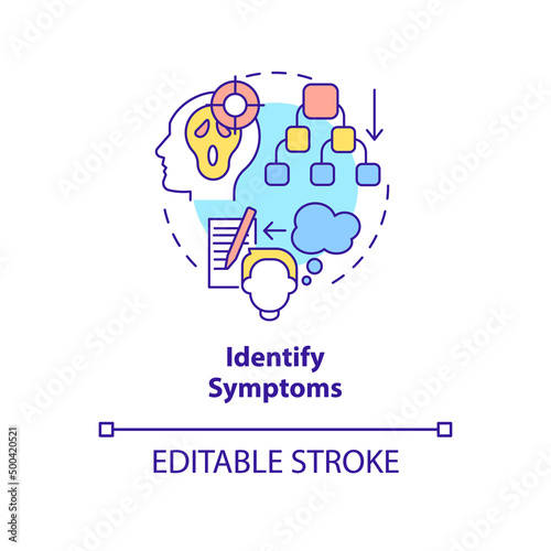 Identify symptoms concept icon. Before appointment with therapist abstract idea thin line illustration. Isolated outline drawing. Editable stroke. Arial, Myriad Pro-Bold fonts used