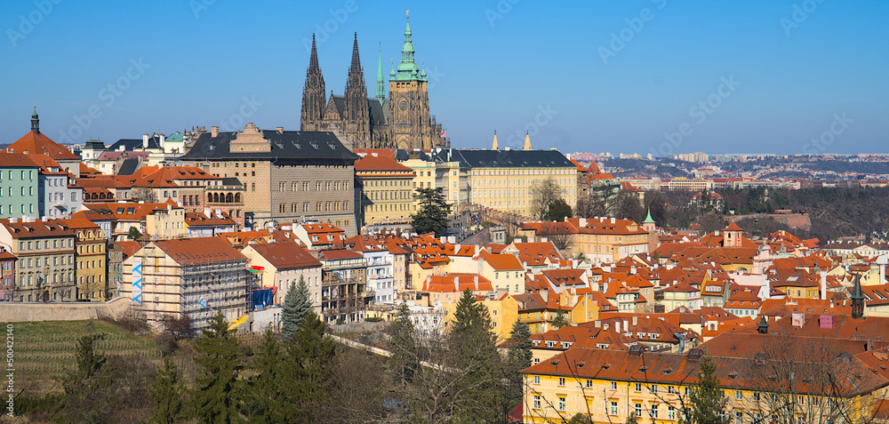 Prague Castle and the Old Town on sunny spring day