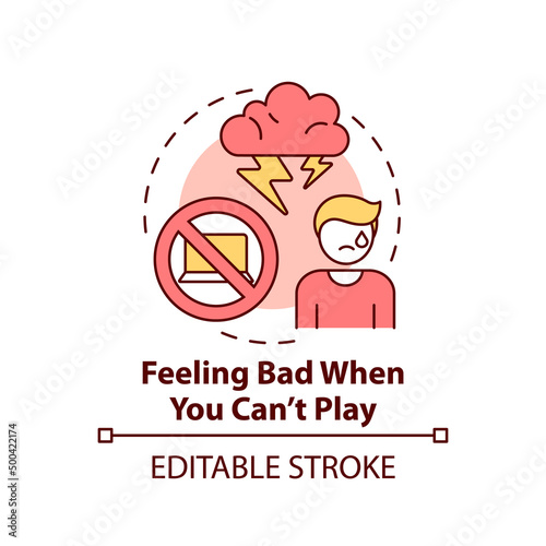 Feeling bad when you cant play concept icon. Sign of game addiction abstract idea thin line illustration. Isolated outline drawing. Editable stroke. Arial, Myriad Pro-Bold fonts used
