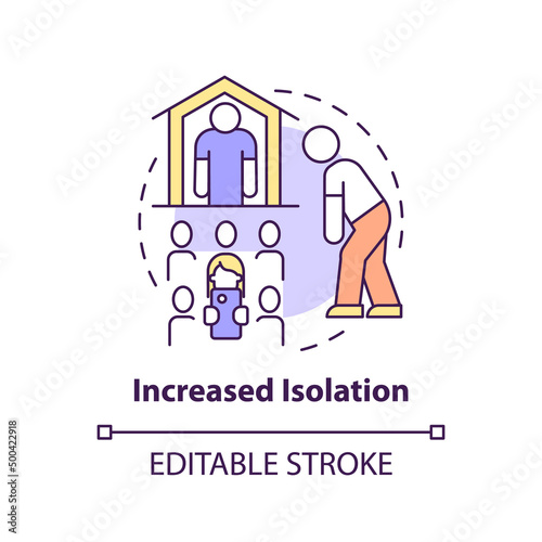 Increased isolation concept icon. Loneliness problem. Downside of social media abstract idea thin line illustration. Isolated outline drawing. Editable stroke. Arial, Myriad Pro-Bold fonts used photo