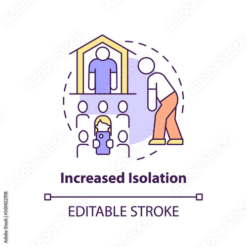 Increased isolation concept icon. Loneliness problem. Downside of social media abstract idea thin line illustration. Isolated outline drawing. Editable stroke. Arial, Myriad Pro-Bold fonts used