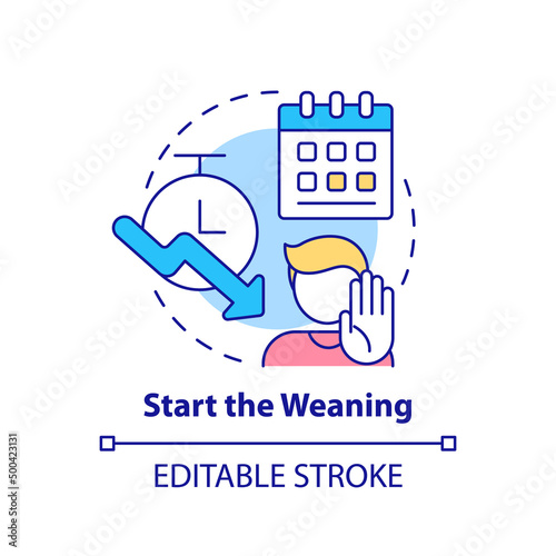 Start weaning concept icon. Reduce playing activity. Coping with gaming addiction abstract idea thin line illustration. Isolated outline drawing. Editable stroke. Arial, Myriad Pro-Bold fonts used