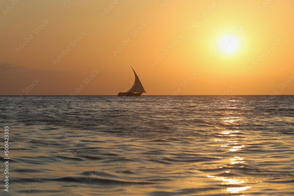Zanzibar sailboat at sunset