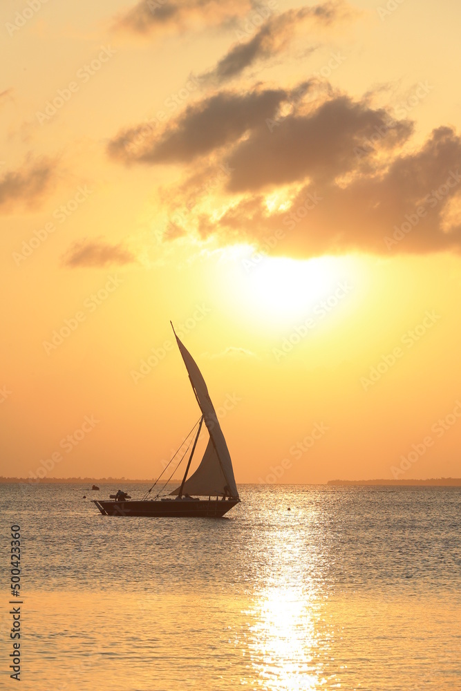 sailboat at sunset, Zanzibar 