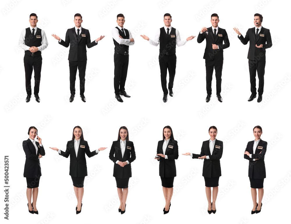 Obraz premium Collage with photos of receptionists on white background