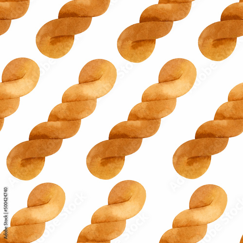 Twisted donuts watercolor seamless pattern 