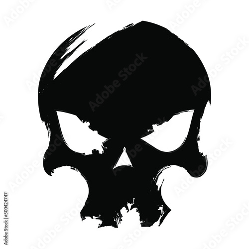 Aggressive skull icon. Comic style illustration. T-shirt print for Horror or Halloween. Hand drawing illustration isolated on white background. Vector EPS 10.