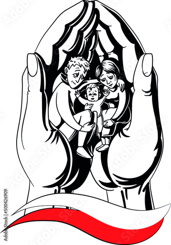 A family of refugees in hands of help. Polish help to Ukrainian war refugees