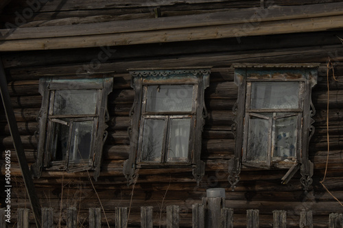 Windows of houses in the village