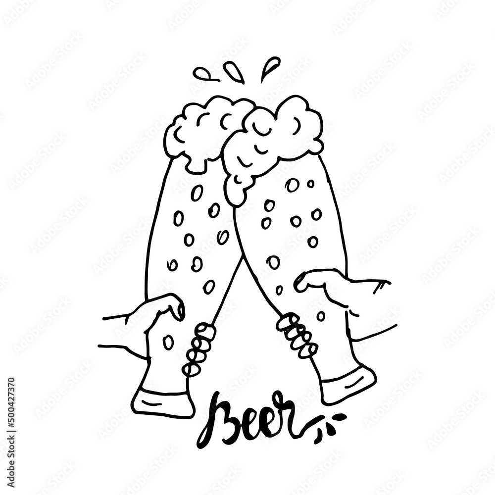 Fototapeta premium Vector hand drawn emblem cheers beer