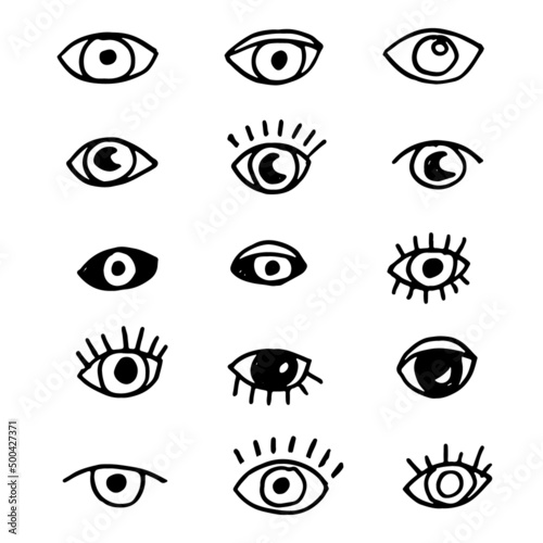 Vector hand drawn eye icon set