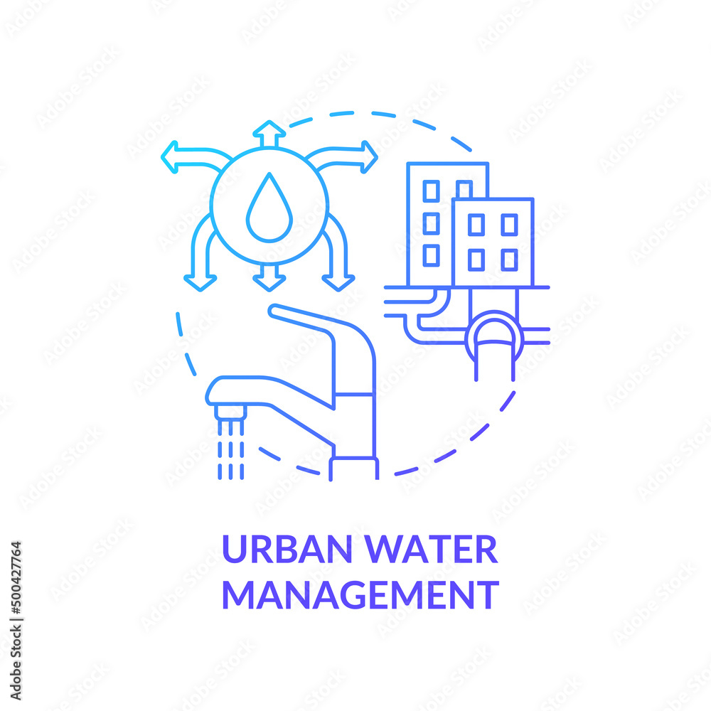 Urban water management blue gradient concept icon. Conserving urban biodiversity abstract idea thin line illustration. Manage freshwater. Isolated outline drawing. Myriad Pro-Bold font used Urban water management blue gradient concept icon. Conserving urban biodiversity abstract idea thin line illustration. Manage freshwater. Isolated outline drawing. Myriad Pro-Bold font used