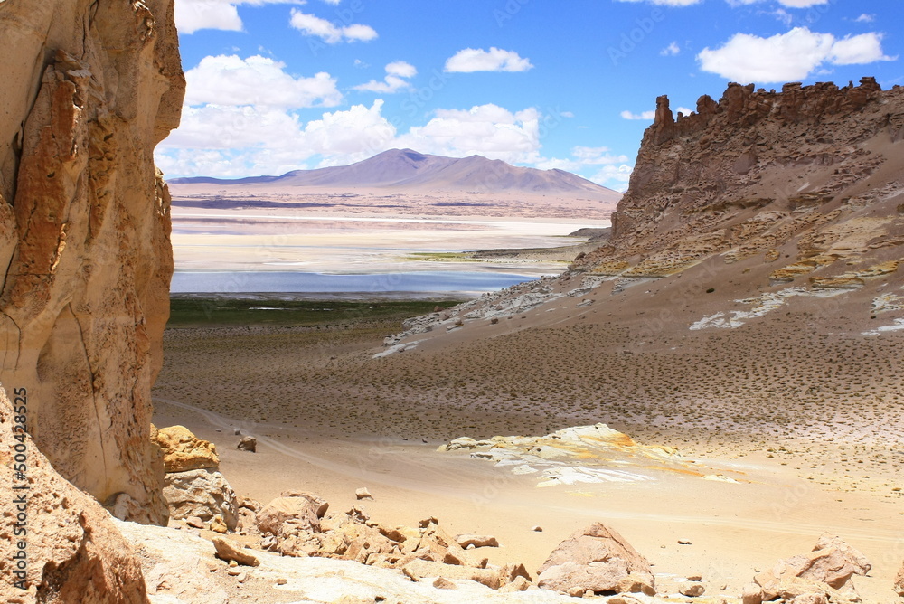 Natural sculpture rocks on a sunny day around Atacama desert , chile