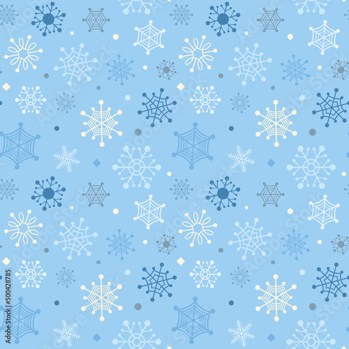 Winter seamless background with different colorful snowflakes