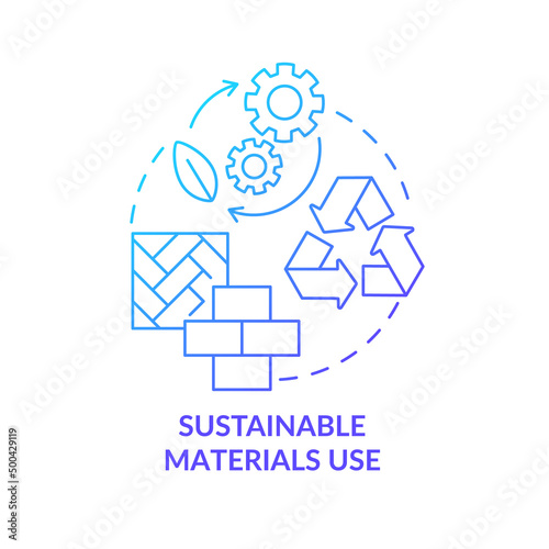 Sustainable materials use blue gradient concept icon. Strong point of green gradient architecture abstract idea thin line illustration. Isolated outline drawing. Myriad Pro-Bold font used