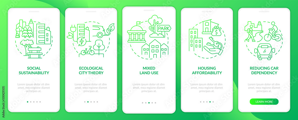 Creating eco-friendly cities green gradient onboarding mobile app ...