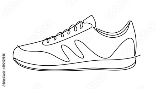 Vector illustration of sneakers. Sports shoes in a line style. Continuous one line