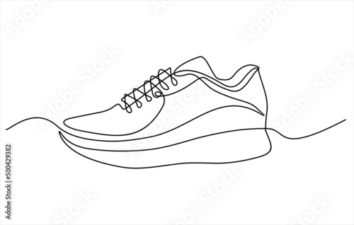 Vector illustration of sneakers. Sports shoes in a line style. Continuous one line