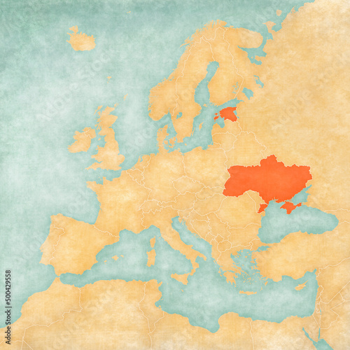 Map of Europe - Ukraine and Estonia