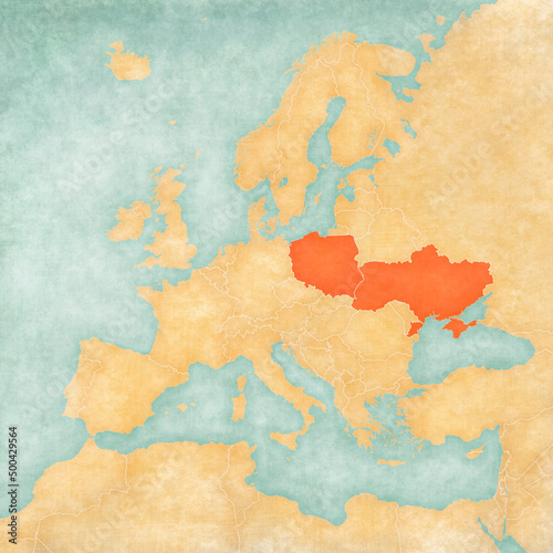 Map of Europe - Ukraine and Poland
